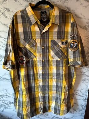 Rawblue 3XYellow & Gray Plaid Short-Sleeve Button-Down Shirt